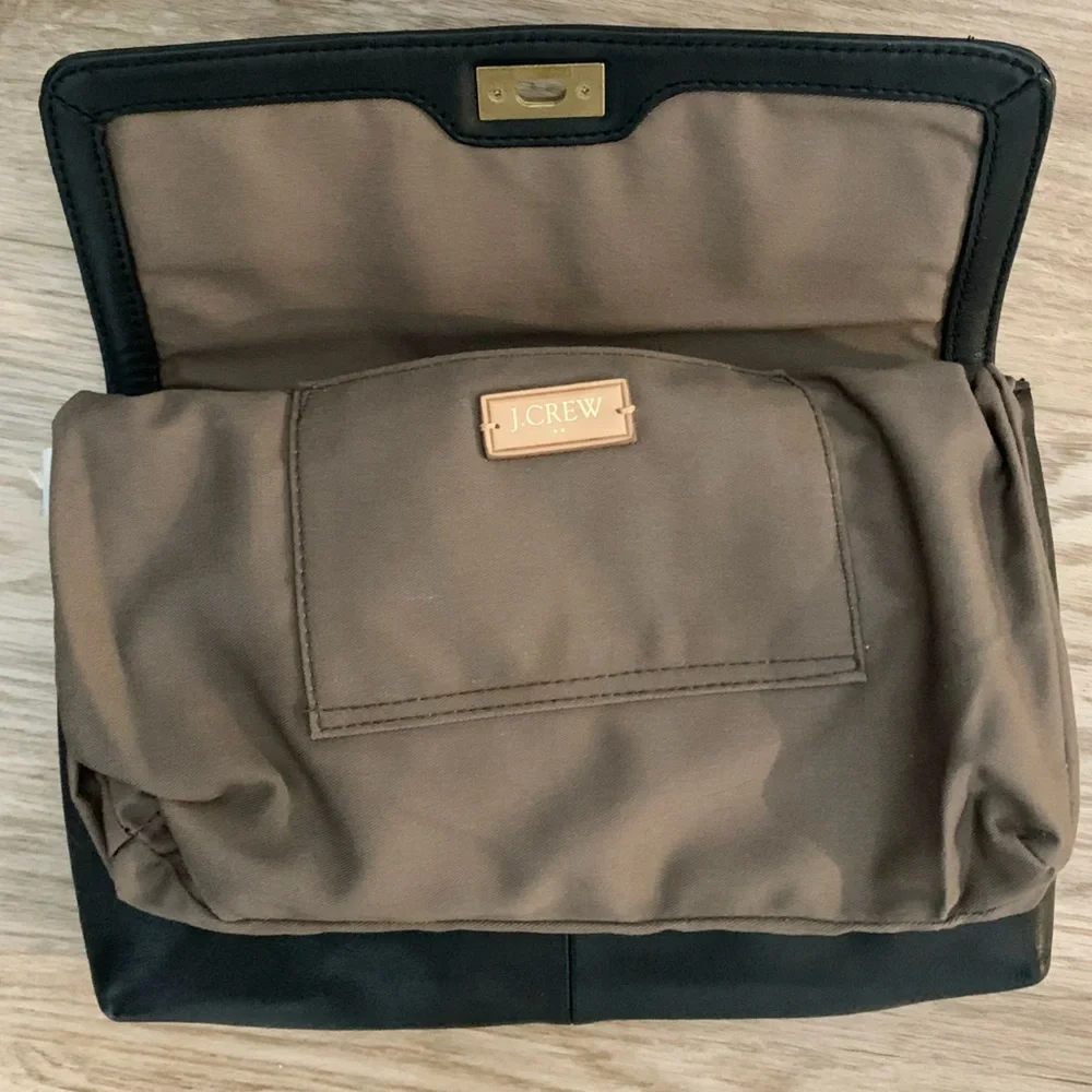 J Crew Vintage Leather Turnlock Flap Clutch Bag Black